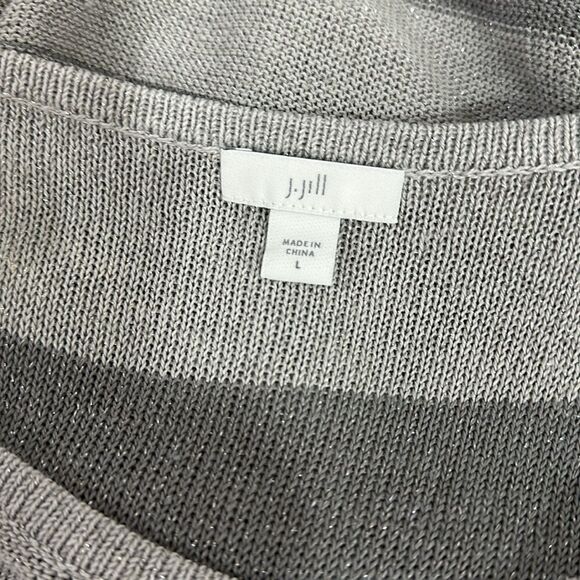 J. Jill Gray Zinc Smoke Metallic Colorblock Bell Sleeve Knit Sweater Size L - Picture 5 of 10
